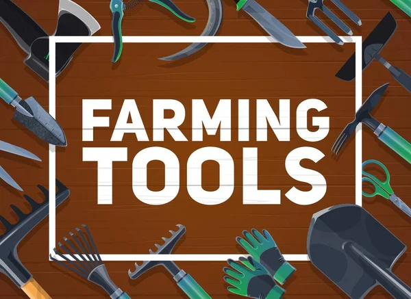 Gardening Farming Hand Tools Agriculture Vector Shovel Averruncator Scissors Gloves — Stock Vector