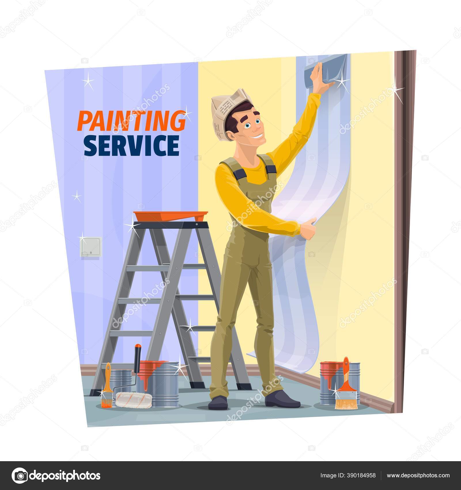 Wallpapering concept vector illustration in flat style Vector illustration  of woman papering wall repairing a house  CanStock