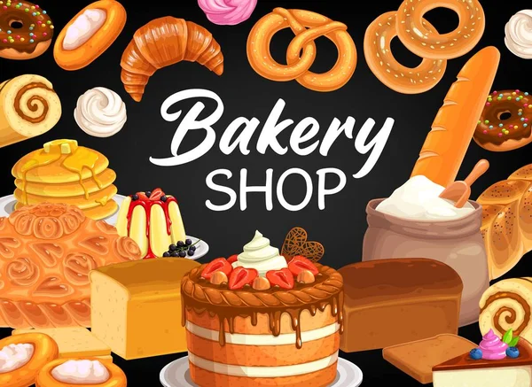 Αφίσα Φορέα Αρτοποιείου Ψωμί Και Ζαχαροπλαστική Επιδόρπια Και Γλυκά Ψητά — Διανυσματικό Αρχείο