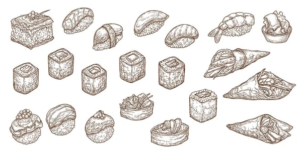 Pixel art temaki sushi, ícone vetorial de comida japonesa para
