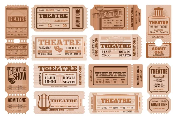 Billets Théâtre Rétro Théâtre Admet Des Modèles Accès Aux Performances — Image vectorielle