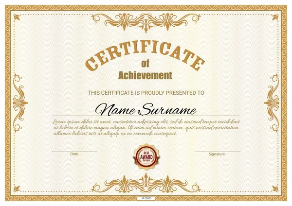 Certificate Template Diploma Award Vector Border Frames Background Business Achievement — Stock Vector