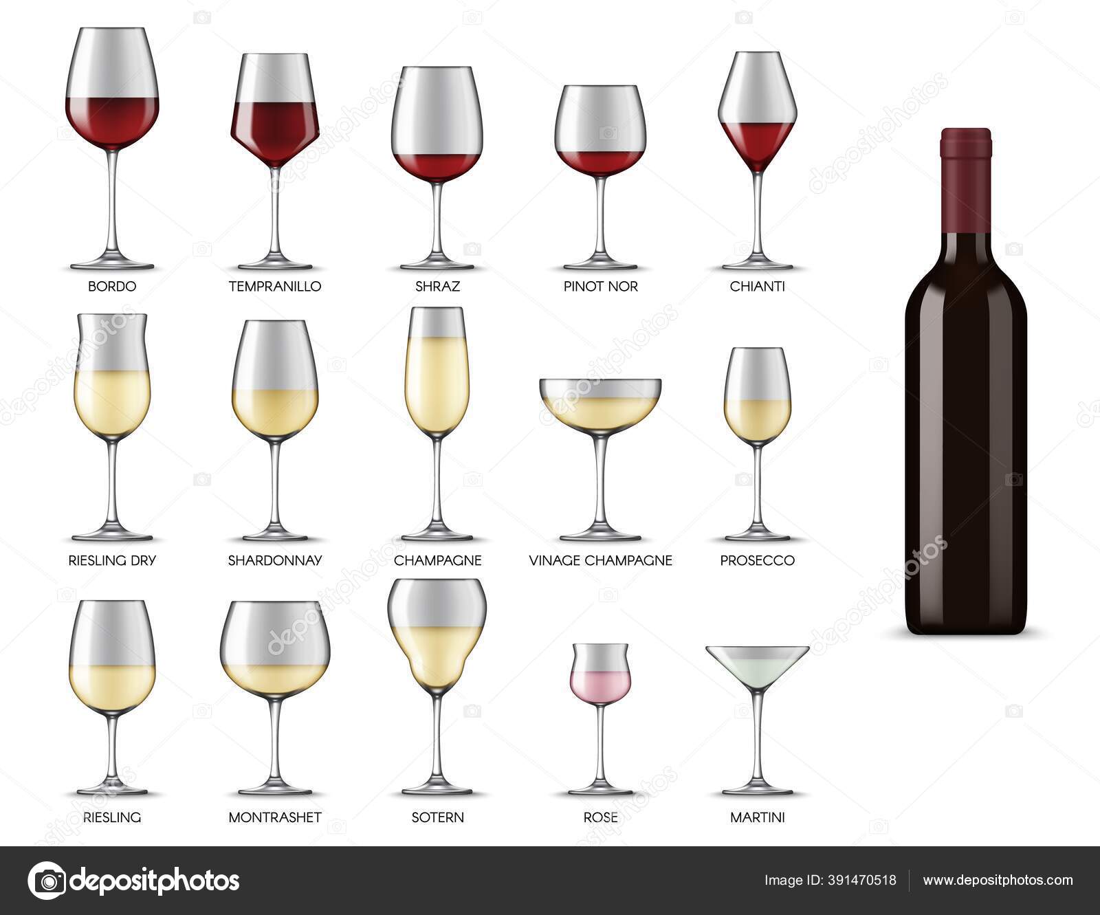 Wine Glasses Types White Red Wine Alcohol Drink Cups Vector Stock Vector by  ©Seamartini 391470518
