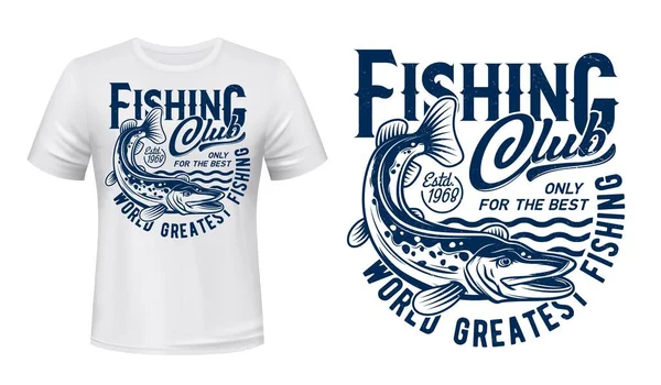 Pesca Shirt Print Mockup Peixe Pique Ondas Fisher Clube Grande — Vetor de Stock