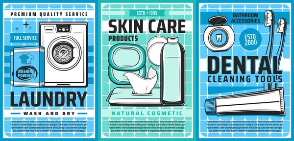 Laundry Hygiene Health Skincare Washing Vector Posters Laundry Service Washing — Stock Vector