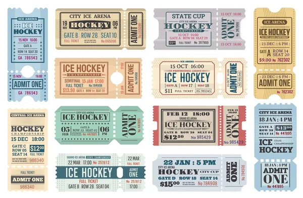 Buz Hokeyi Sporu Retro Biletleri Hokey Turnuvası Şampiyonluğu Maç Biletleri — Stok Vektör