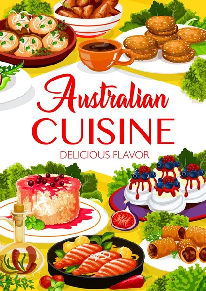 오스트레일리아 바베큐치킨 Australian Pavlova Pie Rice Pudding Veal Meat Paff — 스톡 벡터