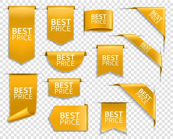 Gouden Banners Hoeken Voor Website Vector Prijs Linten Labels Tags — Stockvector