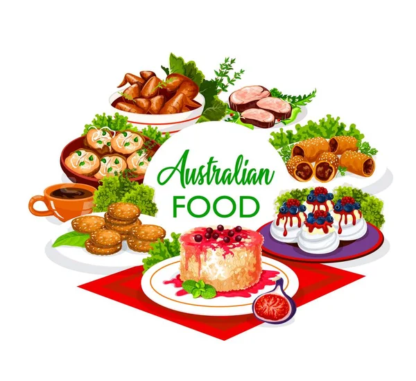 Cuisine Australienne Nourriture Déjeuner Dîner Menu Repas Patinoires Collations Buffet — Image vectorielle