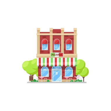 Pizzacı İtalyan mutfağı fast food restoranı izole edilmiş. İtalya binasında vektör çubuğu, dış cephe