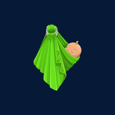 Yeni doğmuş bebek ya da yeşil sarılı kız izole edilmiş bebek duş sembolü. Sarı saçlı vektör uyuyan çocuk, kundaklanmış bebek, beyaz çocuk. Battaniyeye sarılı çocuk, masum bir yüz.