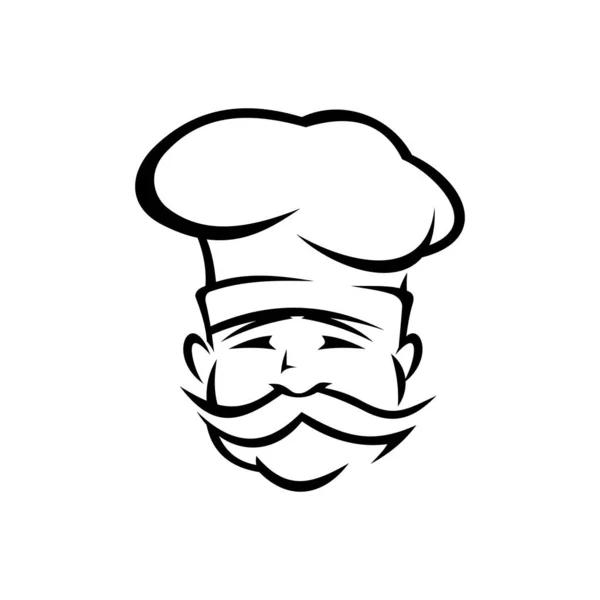 葡萄牙厨师概述病媒图解 欧洲传统烹饪的轮廓人物孤立在白色背景 有胡子和帽子的厨师 面包店标志的想法 — 图库矢量图片