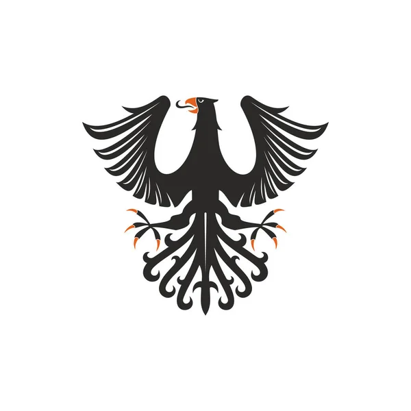 Heraldic Eagle Isolated Bird Open Wings Vector Black Falcon Hawk — Stock Vector