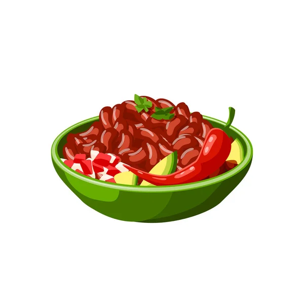 Mexican Chili Beans Dish Vector Isolated Icon Mexico Traditional Chilli — Stock Vector