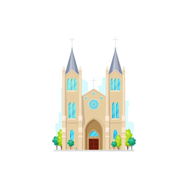 Gótikus Templom Toronnyal Ablakokkal Elszigetelt Vallási Épület Vektor Retro Katedrális — Stock Vector