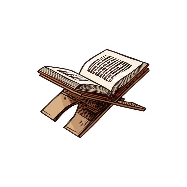 Livre Coran Ouvert Sur Stand Isolé Croquis Saint Coran Vecteur — Image vectorielle