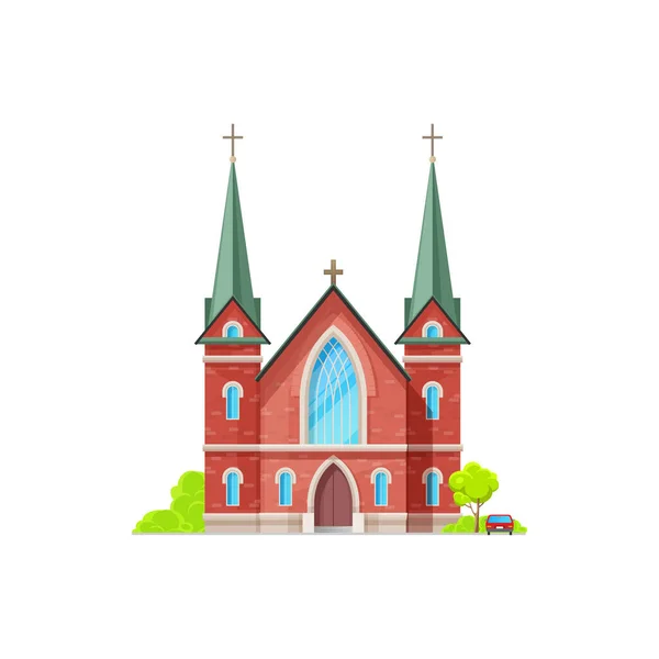 Iglesia Cristiana Aislada Capilla Católica Ladrillo Rojo Vector Lugar Acebo — Vector de stock