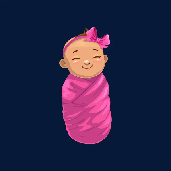 ピンクのラップ隔離されたベビーシャワーシンボルの新生児 頭の上に弓でベクトル睡眠の子供 紫のラップに飲み込まれた乳児 白血病の子供 毛布に包まれた若い人間の子供罪のない顔 — ストックベクタ
