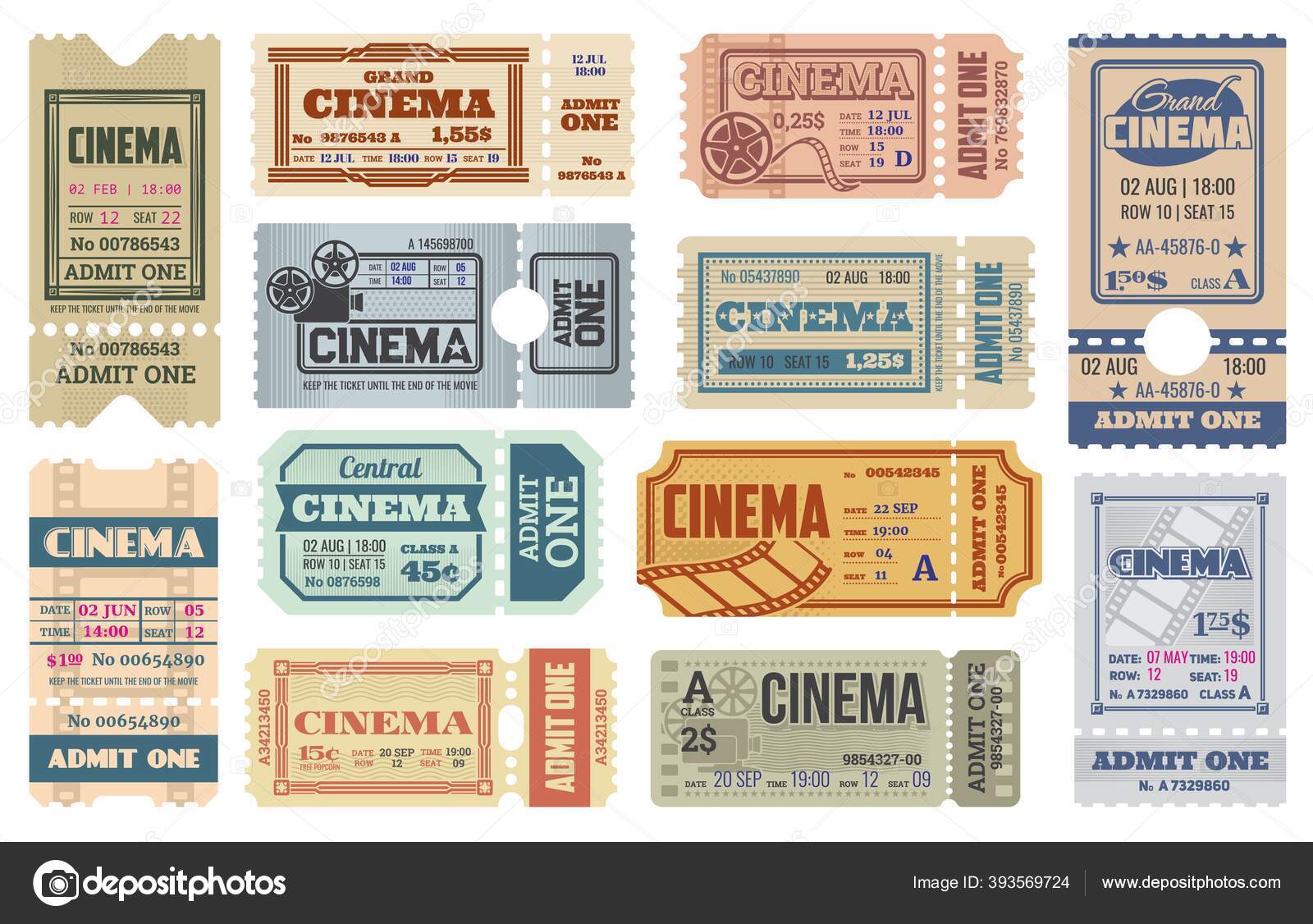 Modèles Vectoriels Billets Cinéma Cinéma Admettre Coupon Billets D