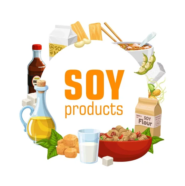 Produit Alimentaire Soja Avec Tofu Soja Vecteur Lait Huile Soja — Image vectorielle