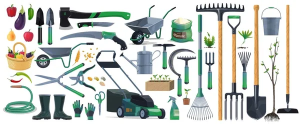 Tuingereedschap Apparatuur Cartoon Set Van Vector Landbouw Landbouw Tuinieren Ontwerp — Stockvector