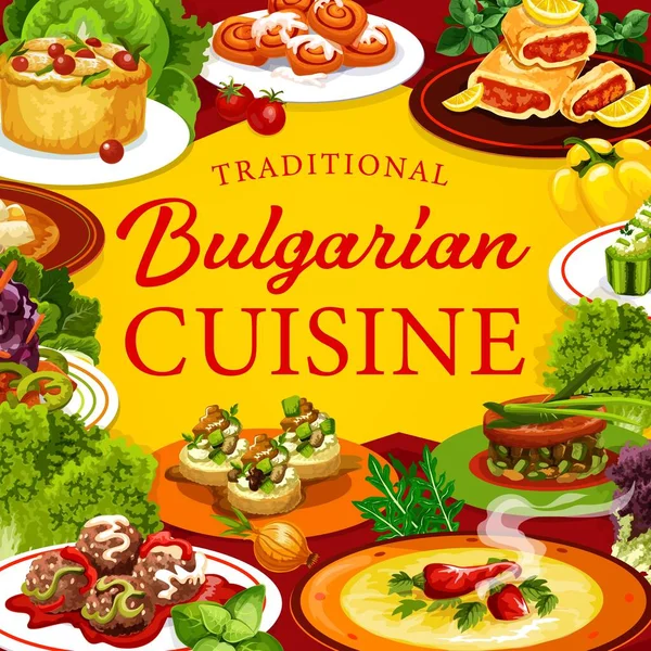Βουλγαρική Κουζίνα Κρεατικών Και Λαχανικών Επιδόρπια Φρούτων Μενού Διανυσματικών Εστιατορίων — Διανυσματικό Αρχείο
