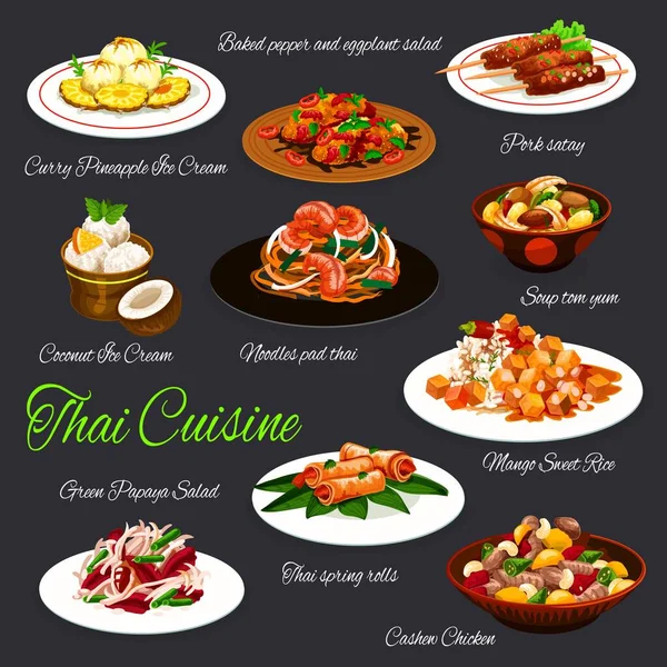การออกแบบเวกเตอร อาหารไทยของอาหารทะเลก บเน างและของหวานผลไม ทอม งสปร าวมะม กอบและสล ดปาปายา วยเต — ภาพเวกเตอร์สต็อก
