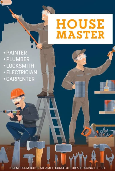 Painter Electrician Carpenter Locksmith Vector Design Construction House Repair Renovation — Stock Vector