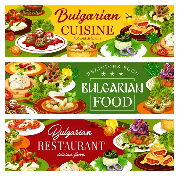 Βουλγαρική Κουζίνα Εστιατόριο Τροφίμων Διανυσματικά Πανό Σούπες Λαχανικών Και Κρέατος — Διανυσματικό Αρχείο