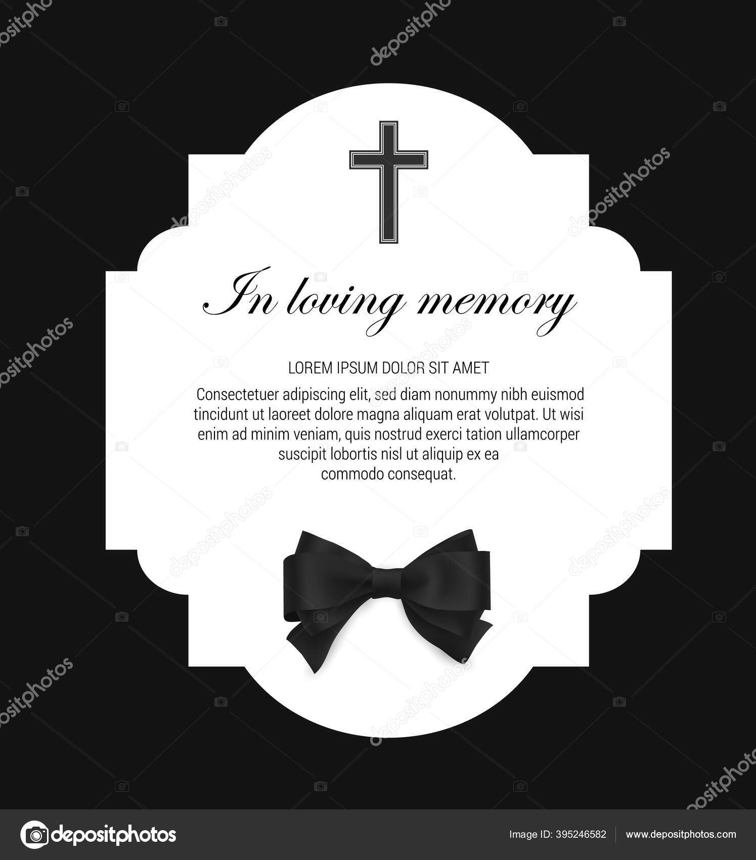 Funeral Card Condolence Obituary Message Rip Black Ribbon Vector Inside Death Anniversary Cards Templates