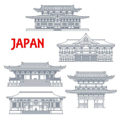 Japon binaları, Japon tapınakları, evler ve pagoda kuleleri, Kyoto 'nun Budizm dini mimari simgeleri. Kurama-dera, To-ji, Jingo-ji ve Shoren-ji Tapınağı ve Kitano Tenmangu Tapınağı
