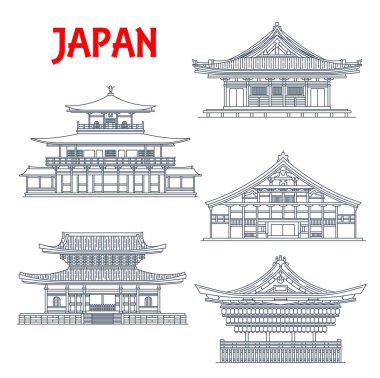 Japon binaları, Japon tapınakları ve Kyoto 'nun mimar yapıları. Sanjusangen-do, Tenryu-ji, Myosen-ji, Shiseizen ve Kinkaku-ji veya Rokuon-ji Tapınağı, Yasaka Tapınağı