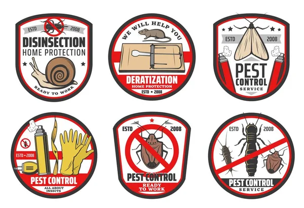 Pest Control Icons Insects Disinfection Deratization Extermination Service Vector Signs — Stock Vector