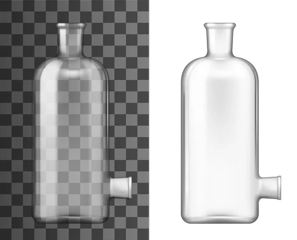 化学フラスコ 実験室用ガラスビーカー 実験室用ガラスウェア現実的なベクトル3Dモックアップ 2つの首を持つ化学実験室試験フラスコまたは瓶瓶 透明な背景に隔離された空 — ストックベクタ