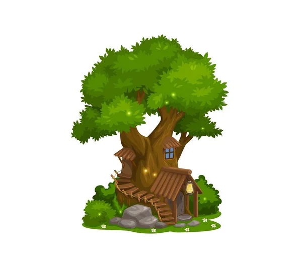 Wróżkowy Dom Krasnoludka Drzewo Domowe Elfa Wektor Odizolowana Ikona Kreskówki — Wektor stockowy