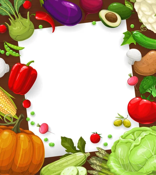 Cartão Receita Salada Modelo Quadro Legumes Nota Papel Branco Vetorial — Vetor de Stock
