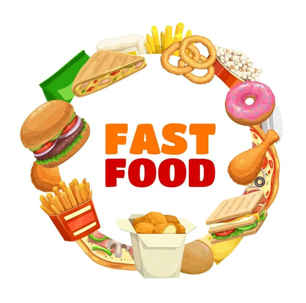 Bingkai Banner Makanan Cepat Saji Menu Burger Dan Pizza Minuman - Stok Vektor