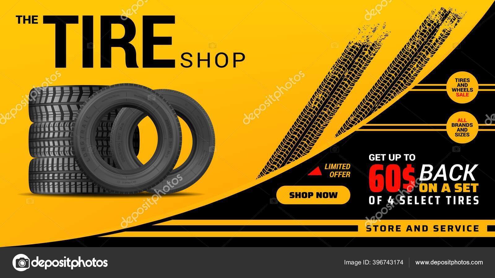 타이어 자동차 서비스 자동차 타이어는 디자인을 자동차검은 타이어 제공이 스톡 벡터 - ©VectorTradition 396743174, image size:1600x900