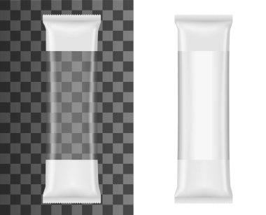 İtalyan makarnası, spagetti ya da kurabiyeler için plastik paket yemek paketinin gerçekçi vektör modeli. Şeffaf pencereli, fettucine, linguine, vermicelli ya da bucatini paketli izole paket