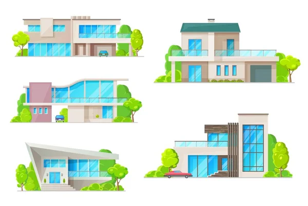 Immobilier Maison Bâtiment Isolé Icônes Avec Des Maisons Vectorielles Villa — Image vectorielle