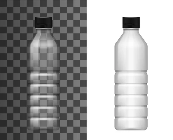 Transparante Plastic Fles Realistische Vector Mockup Van Geïsoleerde Lege Verpakking — Stockvector