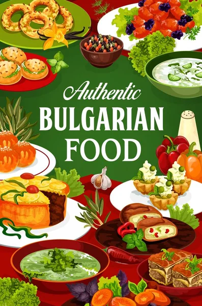 Cuisine Bulgare Nourriture Plats Vectoriels Viande Légumes Soupes Yaourt Concombre — Image vectorielle