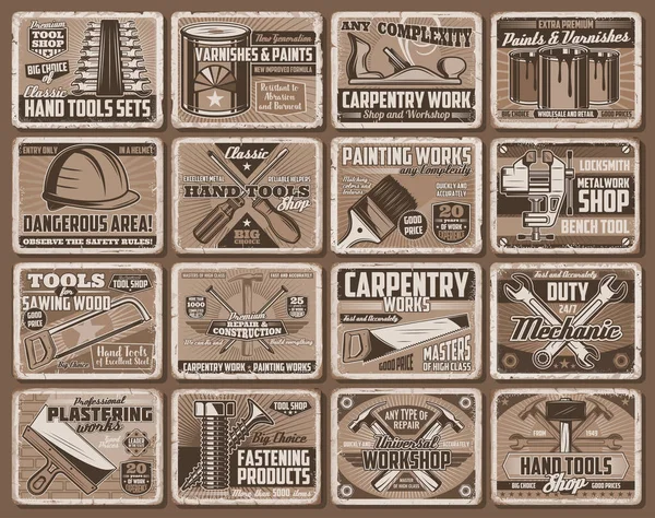 Herramienta Trabajo Equipos Posters Retro Industria Construcción Vectorial Reparación Casas — Archivo Imágenes Vectoriales