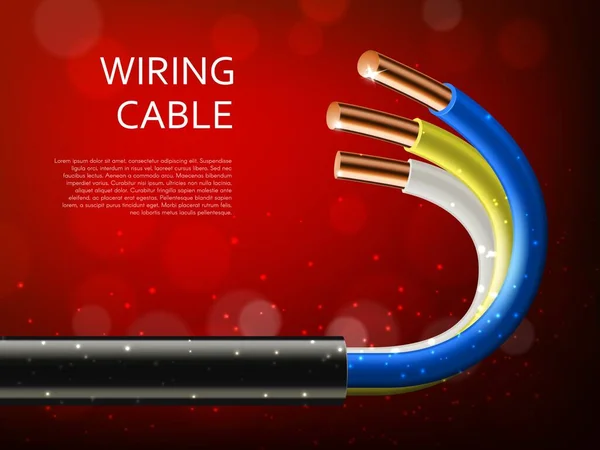 Електричний Силовий Кабель Мідними Дротами Реалістичний Вектор Електропроводки Головний Кабель — стоковий вектор