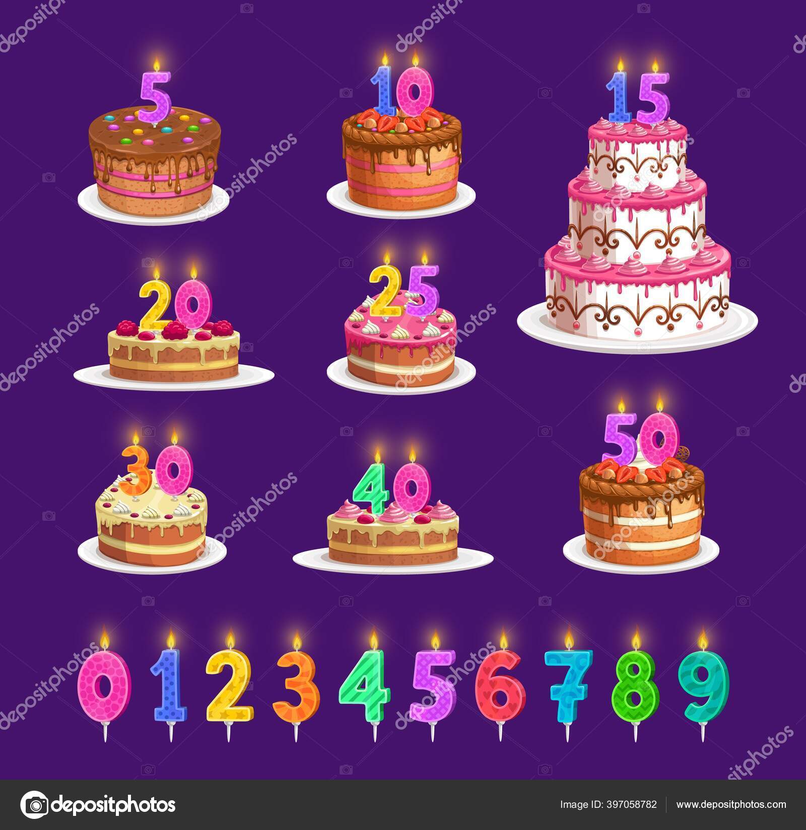 velas de aniversário com números nove e fogo. ícone colorido para  comemoração de aniversário ou festa. luz de velas de férias com cera e vela  de desenho animado engraçado para bolo. ilustração