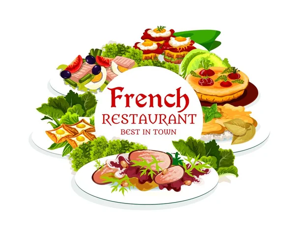 France Cuisine Vector Breton Pancakes Cabbage Stuffed Meat Quiche Tomatoes — Stock Vector
