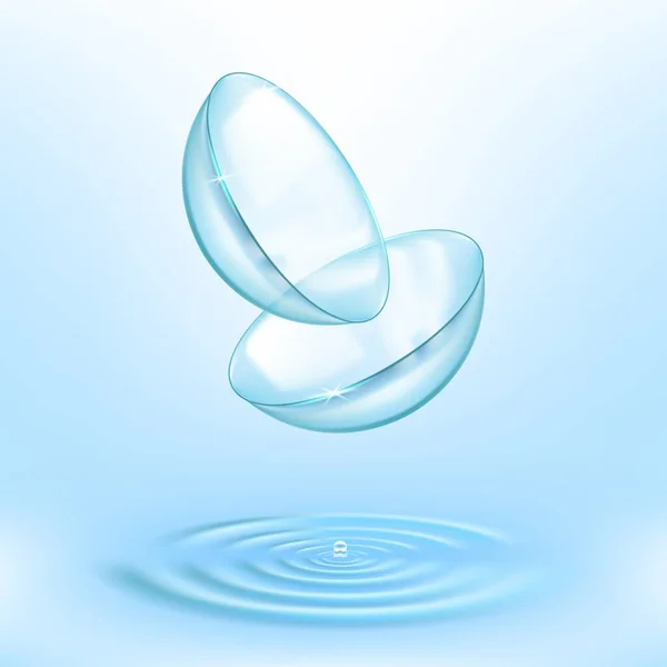 Contactlenzen Voor Ogen Waterdruppels Optische Medische Oplossing Vector Ogen Contacten — Stockvector