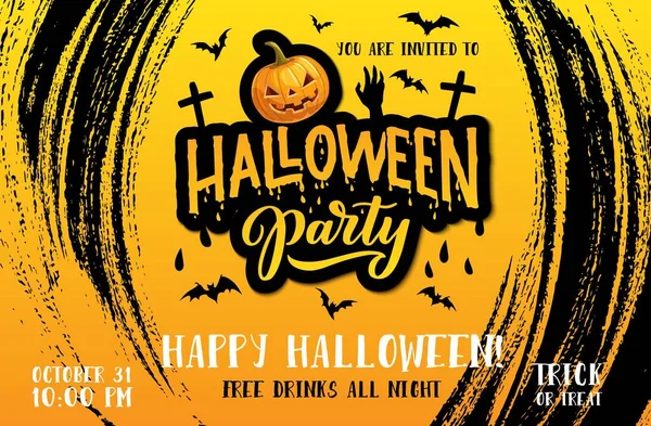 Halloween Party Vector Poster Horror Night Pumpkin Bats Zombie Hand — Stock Vector