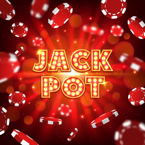 Jack Pot Casino Vektor Poster Mit Fallenden Pokerchips Auf Rotem — Stockvektor