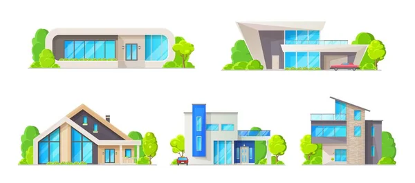 Hausbau Isolierte Symbole Vektor Immobilien Häuschen Häuser Moderne Außenanlagen Von — Stockvektor
